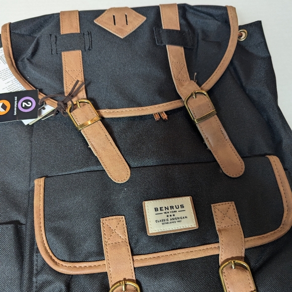 BENRUS Heritage Backpack - Black with Accents of Brown - Picture 3 of 13